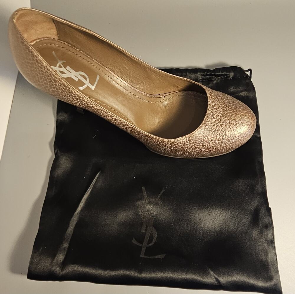 YVES SAINT LAURENT Bronze Leather Tribtoo Platform Pumps Italy dust bag SZ 10 - Picture 1 of 10